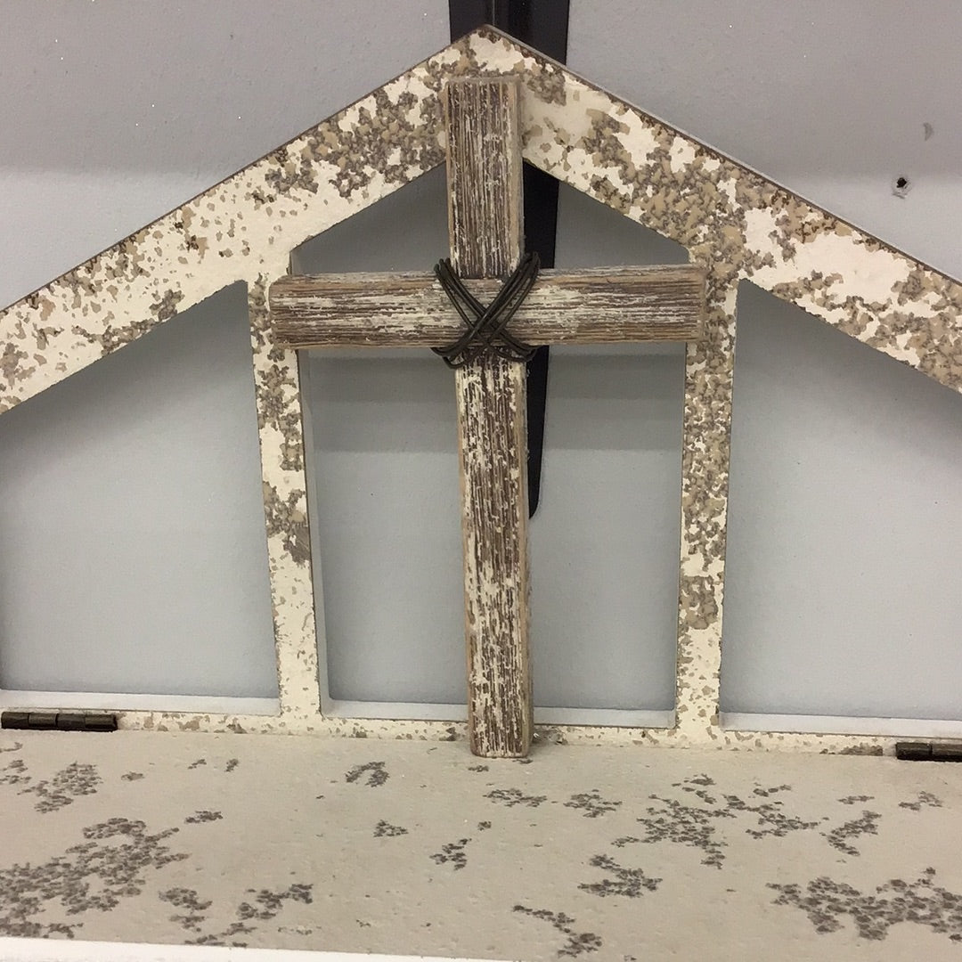 Rustic Cross home decor shelf