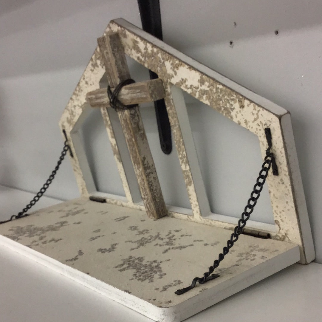 Rustic Cross home decor shelf