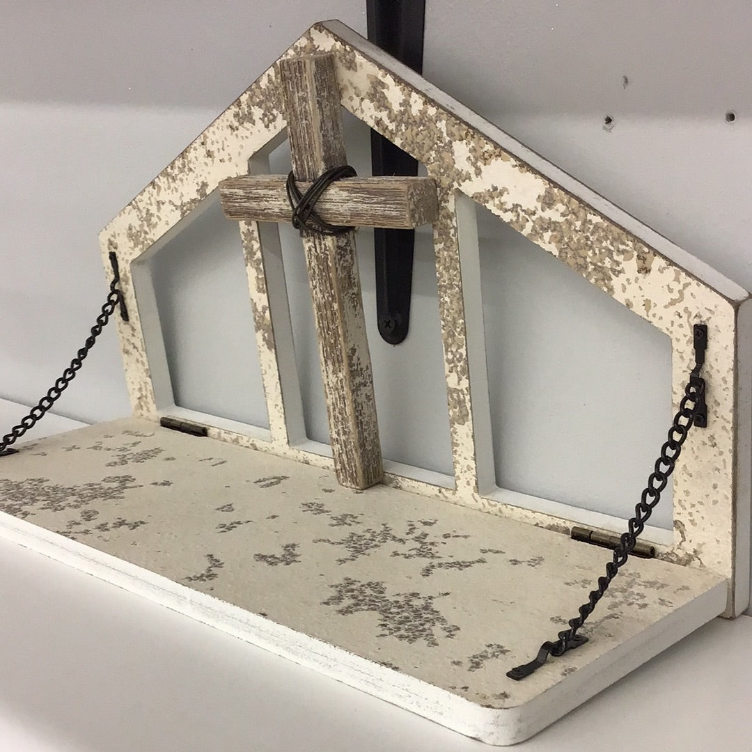 Rustic Cross home decor shelf