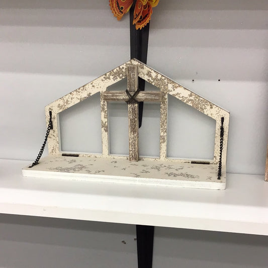 Rustic Cross home decor shelf